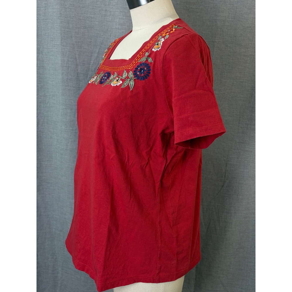 Vermont‎ Country Store Red Floral Embroidered Cotton Square Neck Top M Boho - Picture 8 of 8